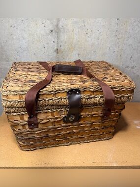 Vintage Wicker Picnic Basket- Isolated